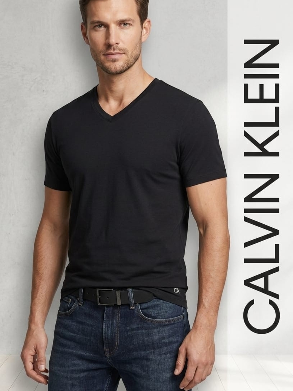 Calvin Klein Black V-Neck Short Sleeve Tee   PTP 22'